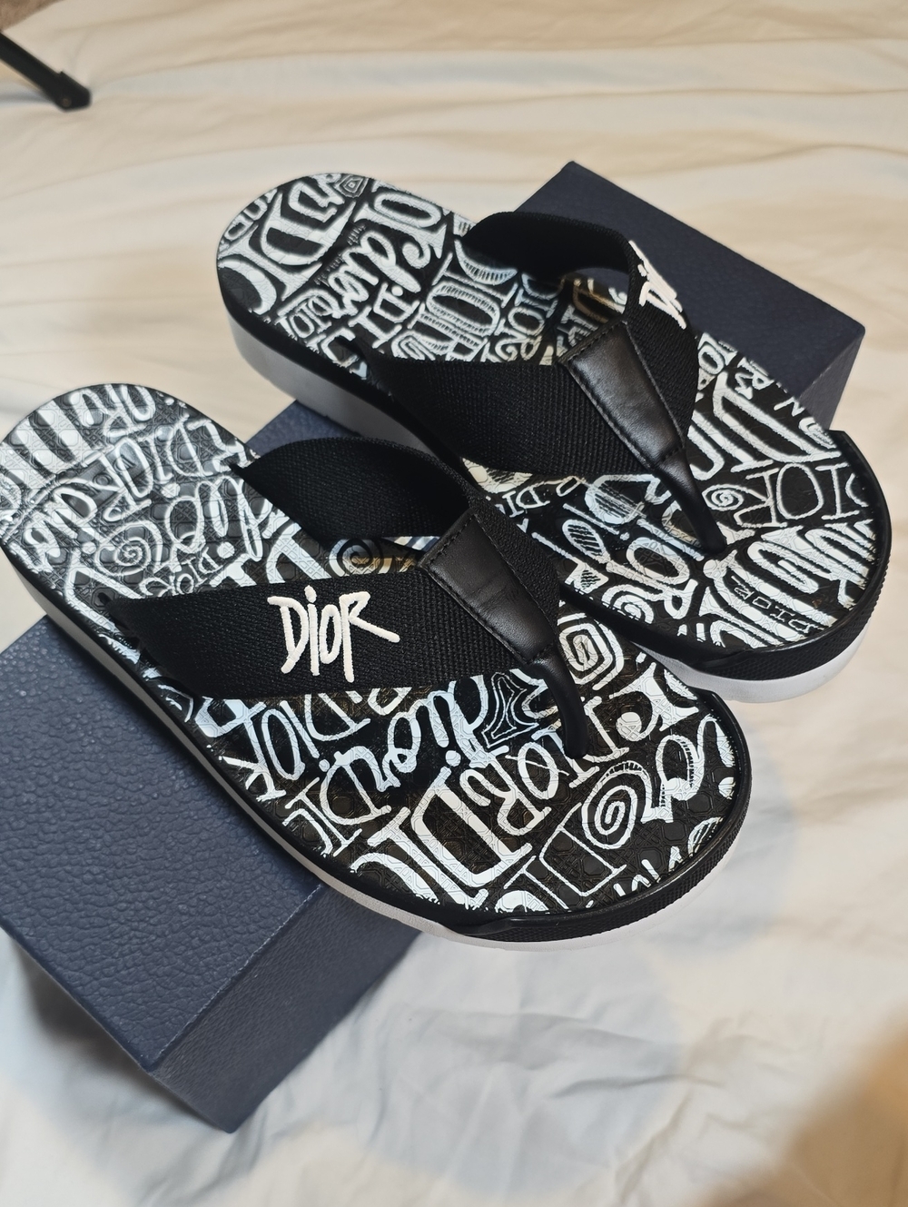 Dior Men Black & White Graffiti Slides